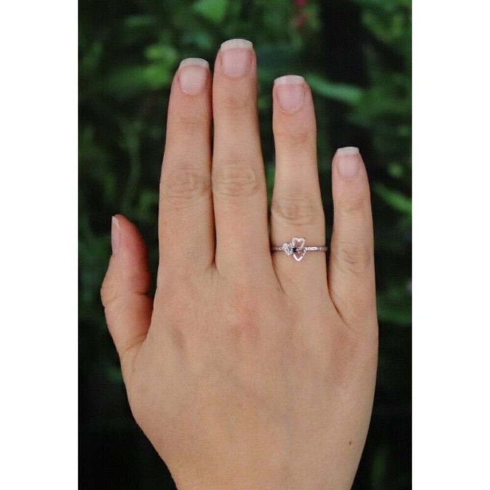 14k White Gold Heart Ring Blue Cubic Zirconia High Setting Size 6 1/4 - Picture 2 of 8